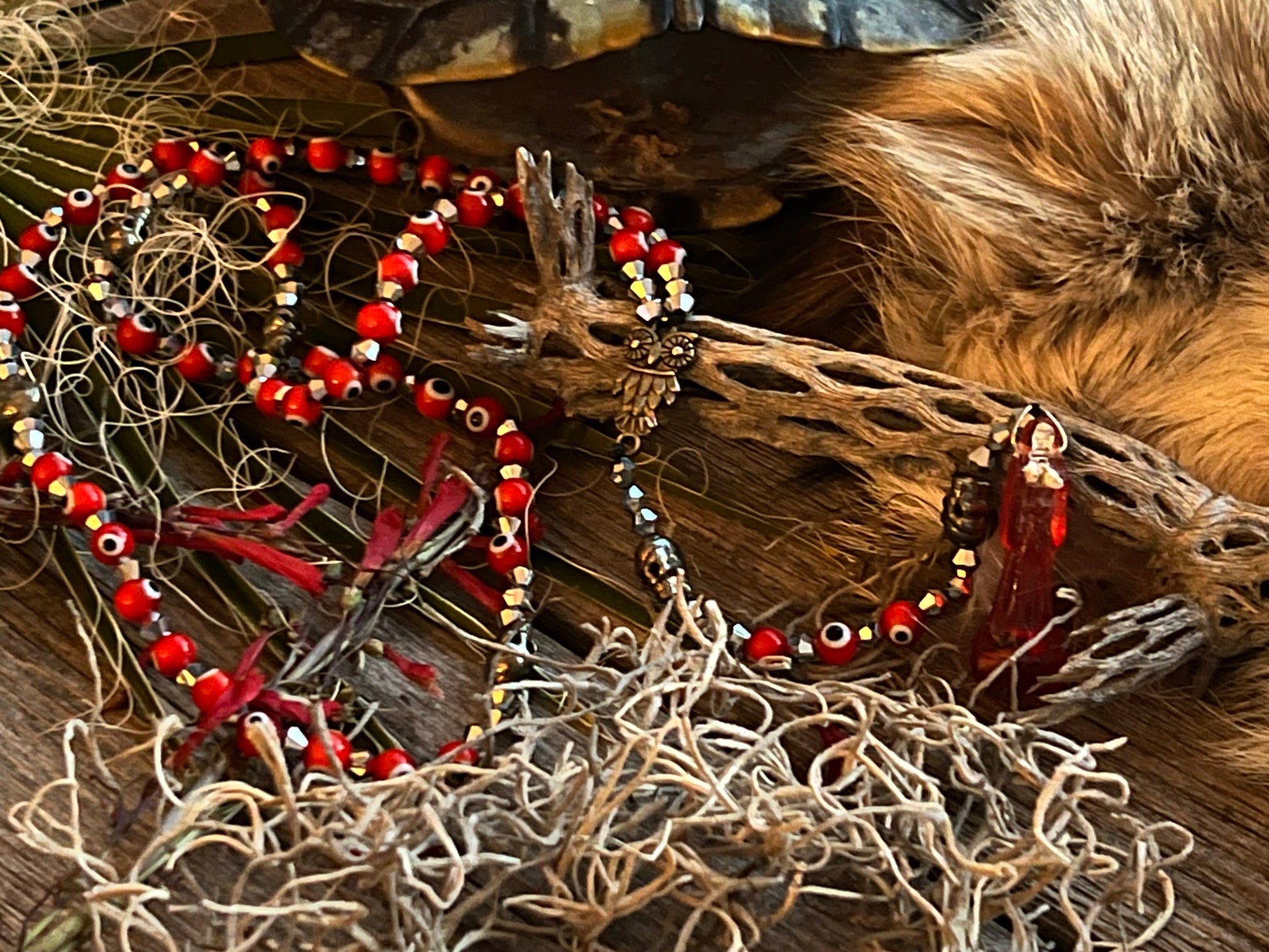 Santa Muerte Roja Evil Eye Rosary de Hilo + Love + Passion + Domination + Money + Handcrafted + Rosario