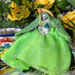 Santa Muerte Verde Statue with Dress + Green + Money + Legal Issues + Justice + Baptized + Fixed + Made in Mexico + 24K Gold Leaf on Scythe