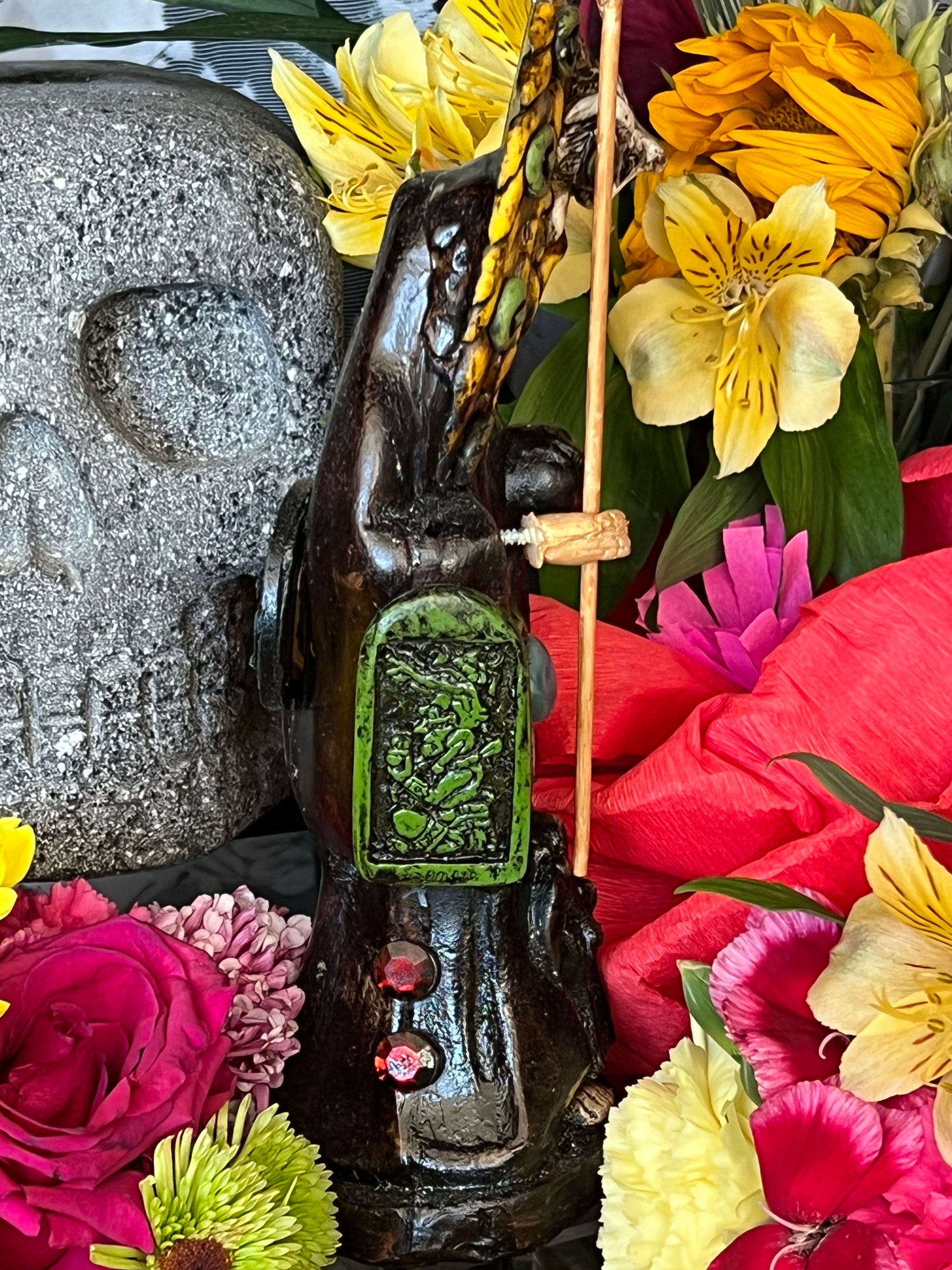 Santa Muerte Azteca Statue + 24K Gold + Baptized + Fixed + Made in Mexico + Aztek