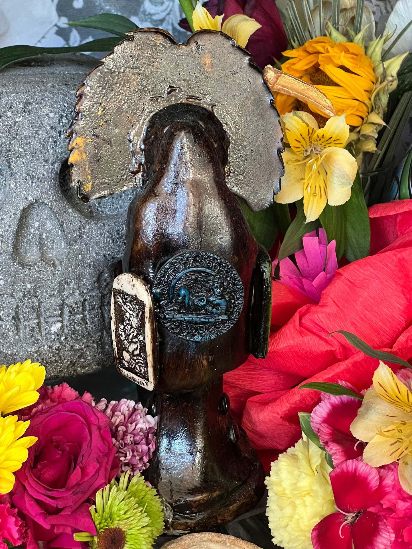 Santa Muerte Azteca Statue + 24K Gold + Baptized + Fixed + Made in Mexico + Aztek