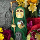 Santa Muerte Verde Statue + Green + Mictecacihuatl + Mictlantecihuatl + Traditionally Crafted from Mexican Clay + 1 of Kind + Made in Mexico