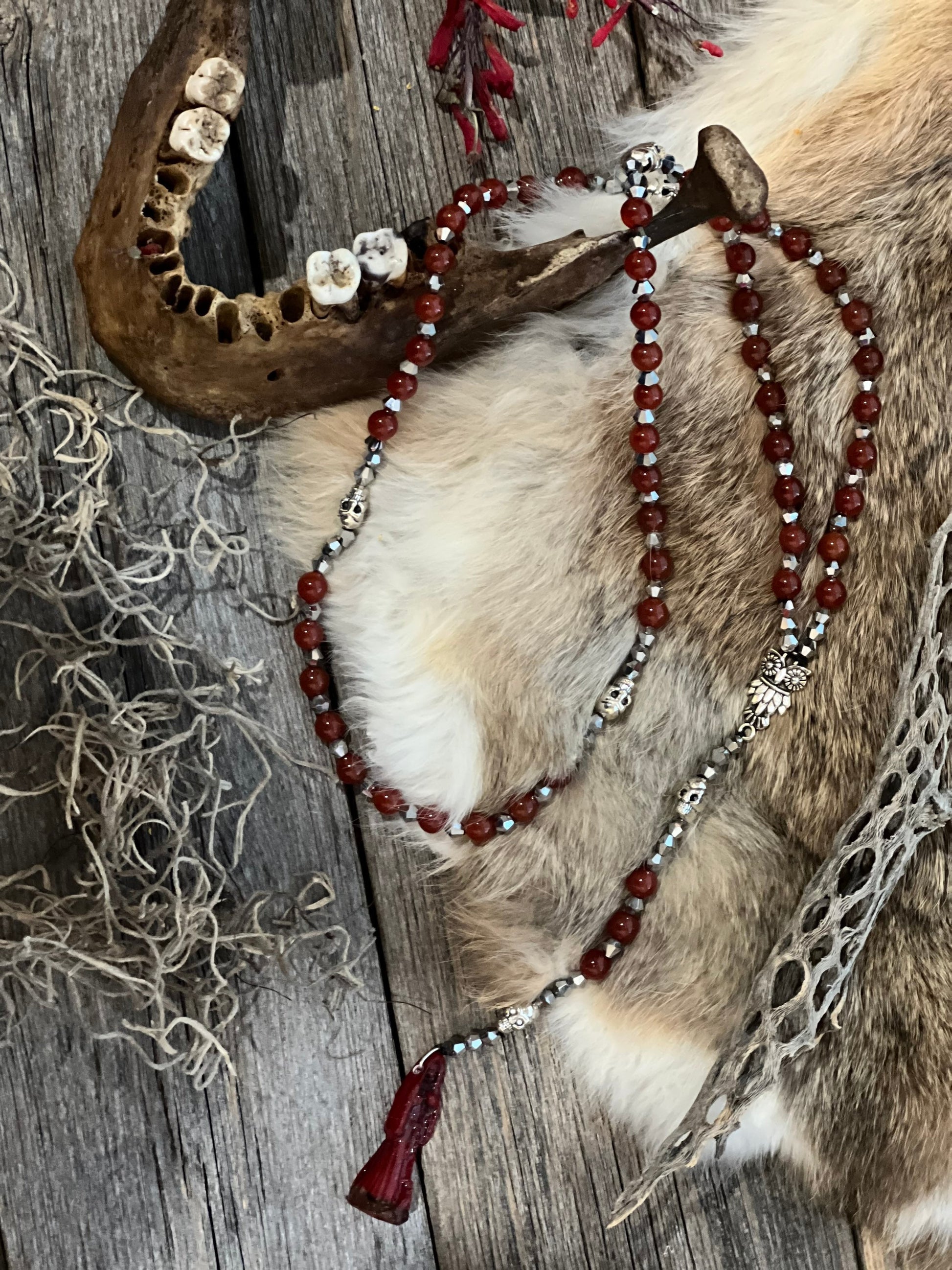 Santa Muerte Roja Rosary de Hilo + Love + Money + Domination + Luck + Justice + Blessed + Gemstone + Carnelian + Handcrafted + Rosario