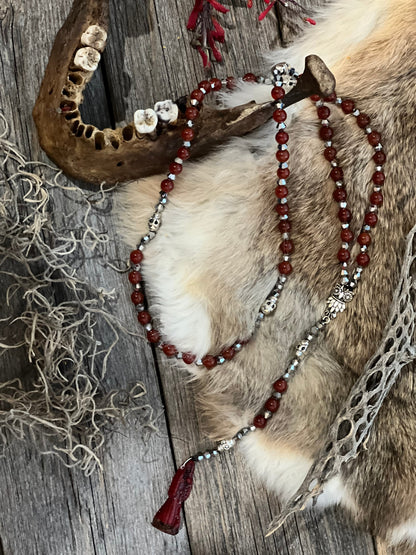 Santa Muerte Roja Rosary de Hilo + Love + Money + Domination + Luck + Justice + Blessed + Gemstone + Carnelian + Handcrafted + Rosario
