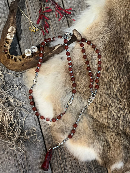 Santa Muerte Roja Rosary de Hilo + Love + Money + Domination + Luck + Justice + Blessed + Gemstone + Carnelian + Handcrafted + Rosario