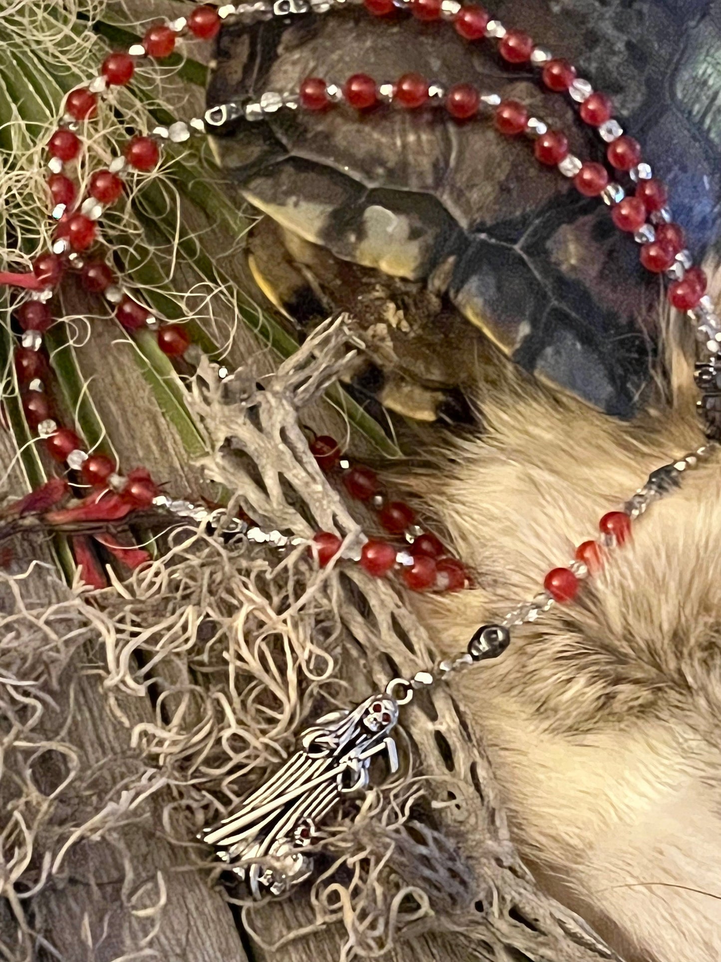 Santa Muerte Roja Rosary de Hilo + Carnelian + Handcrafted + Gemstone + Rosario