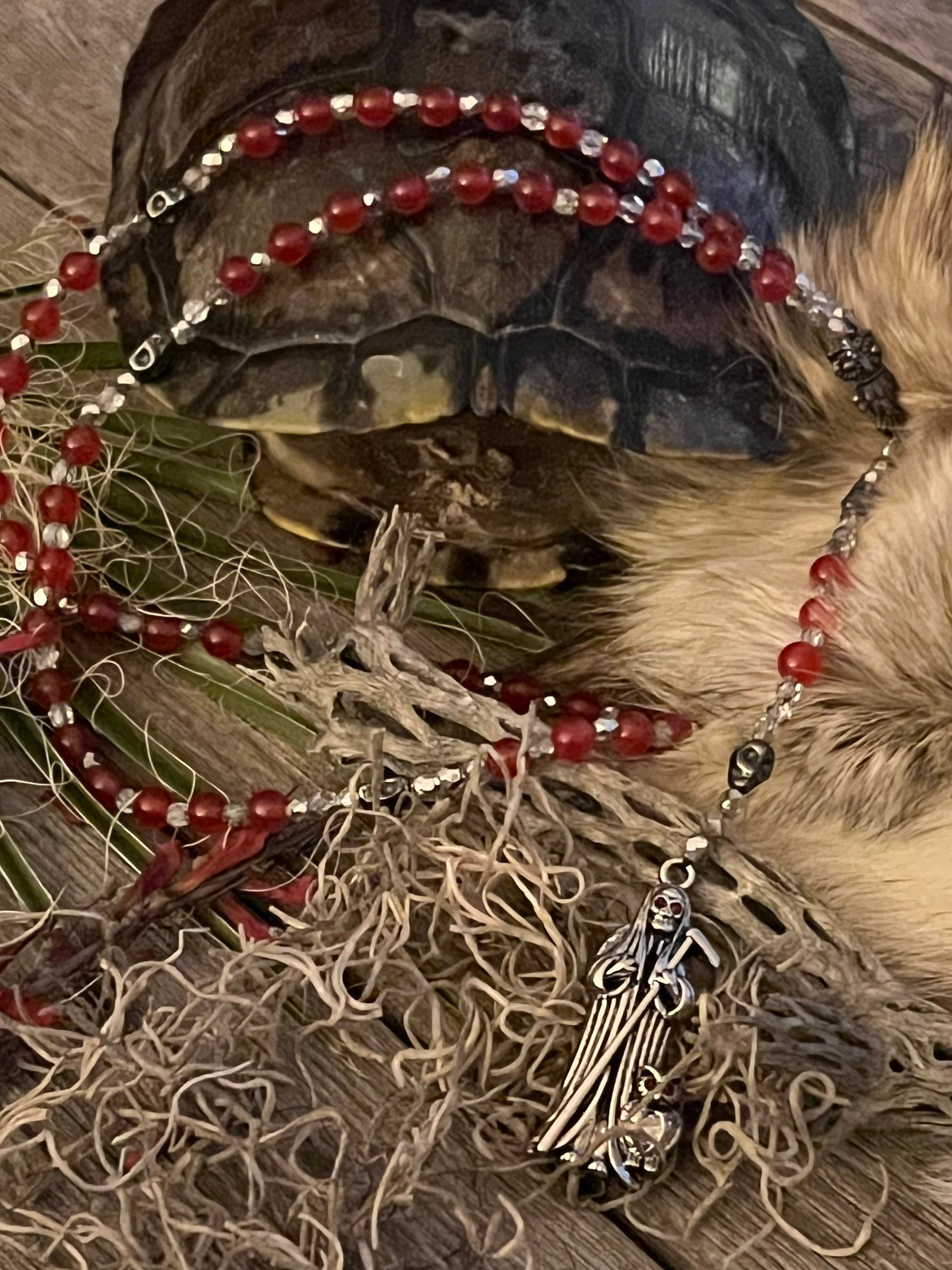 Santa Muerte Roja Rosary de Hilo + Carnelian + Handcrafted + Gemstone + Rosario