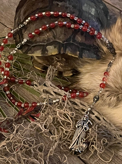 Santa Muerte Roja Rosary de Hilo + Carnelian + Handcrafted + Gemstone + Rosario