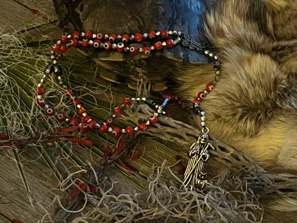 Santa Muerte Roja Evil Eye Rosary de Hilo + Love + Passion + Domination + Money + Handcrafted + Rosario