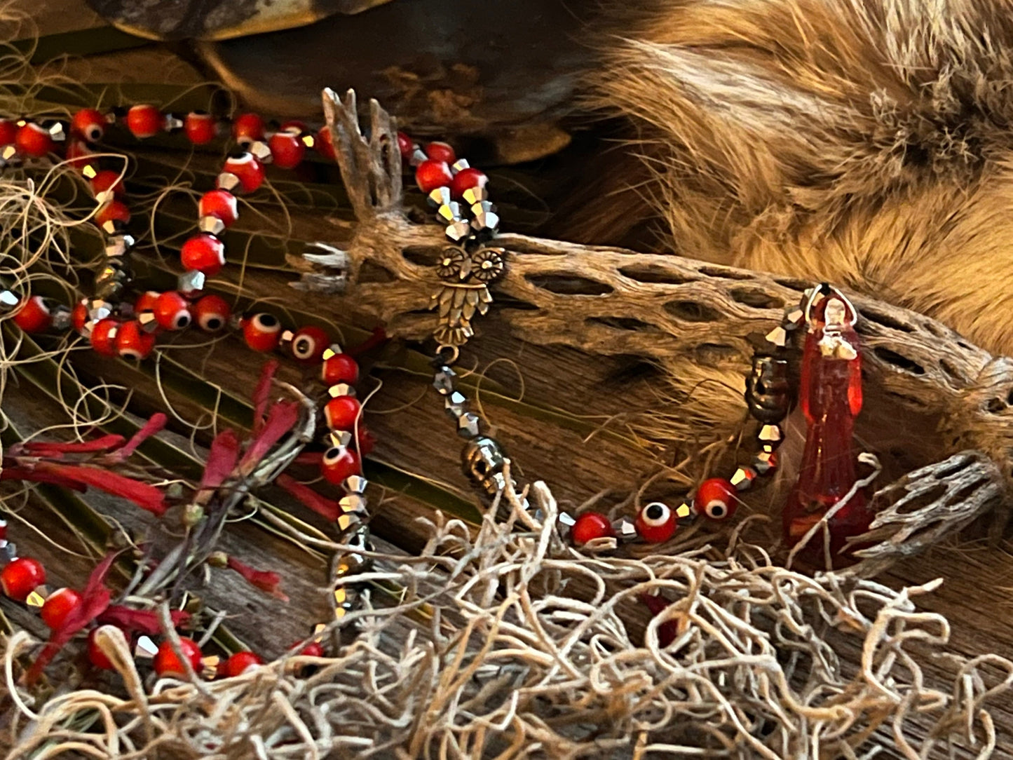 Santa Muerte Roja Evil Eye Rosary de Hilo + Love + Passion + Domination + Money + Handcrafted + Rosario
