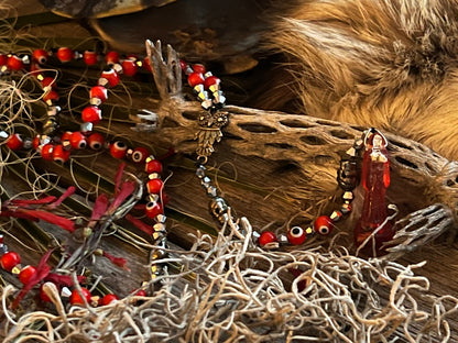 Santa Muerte Roja Evil Eye Rosary de Hilo + Love + Passion + Domination + Money + Handcrafted + Rosario