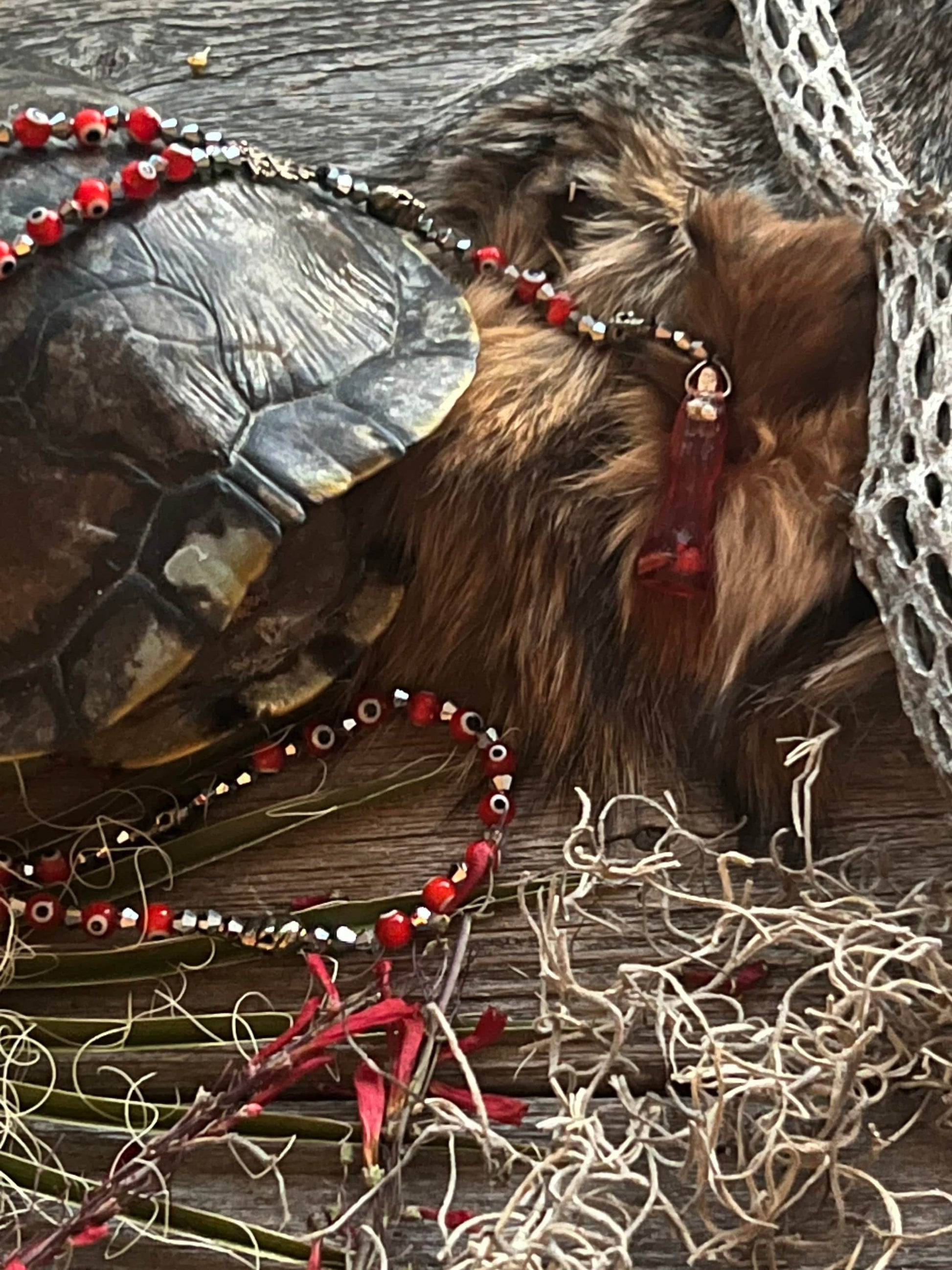 Santa Muerte Roja Evil Eye Rosary de Hilo + Love + Passion + Domination + Money + Handcrafted + Rosario