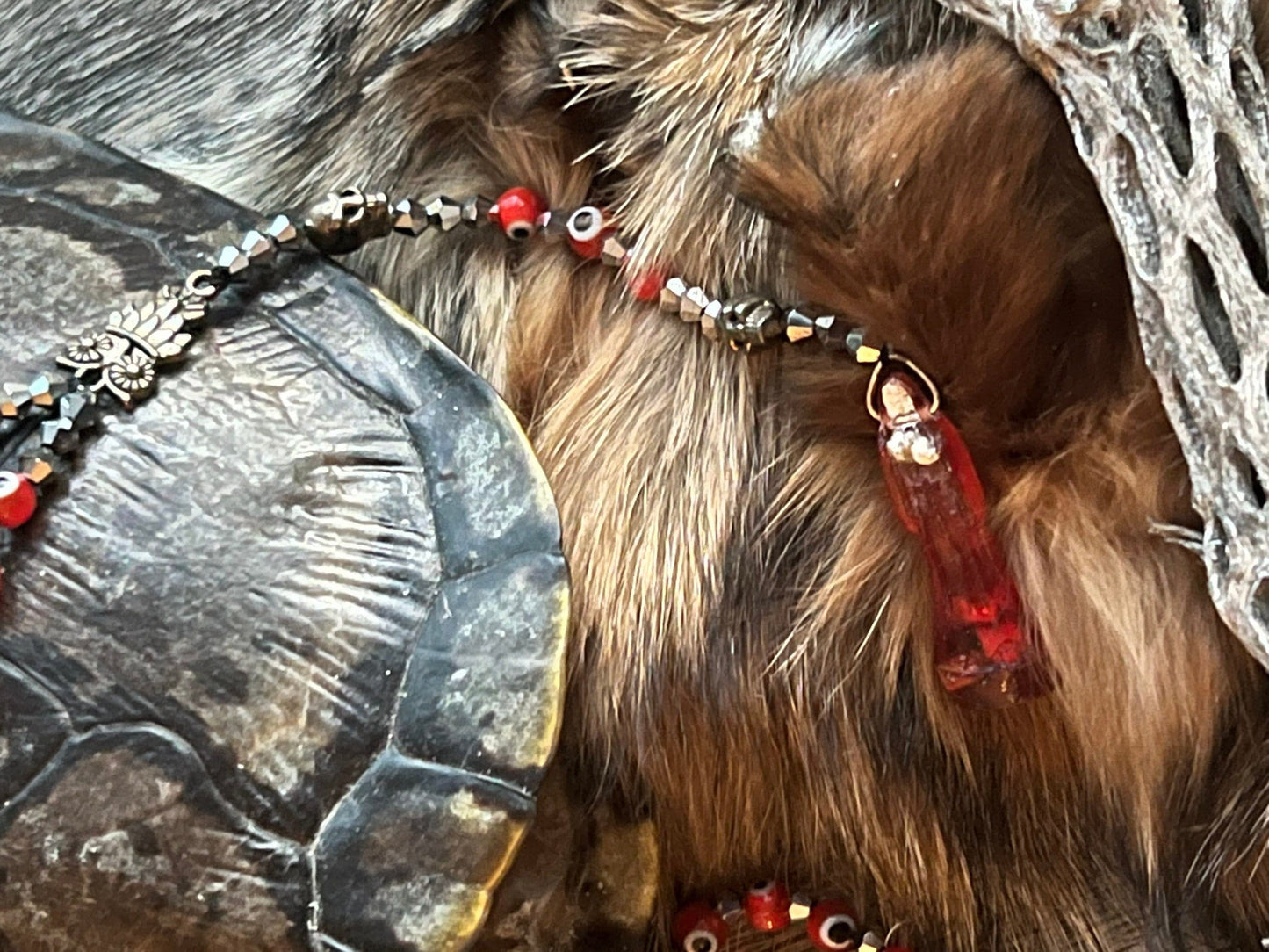 Santa Muerte Roja Evil Eye Rosary de Hilo + Love + Passion + Domination + Money + Handcrafted + Rosario
