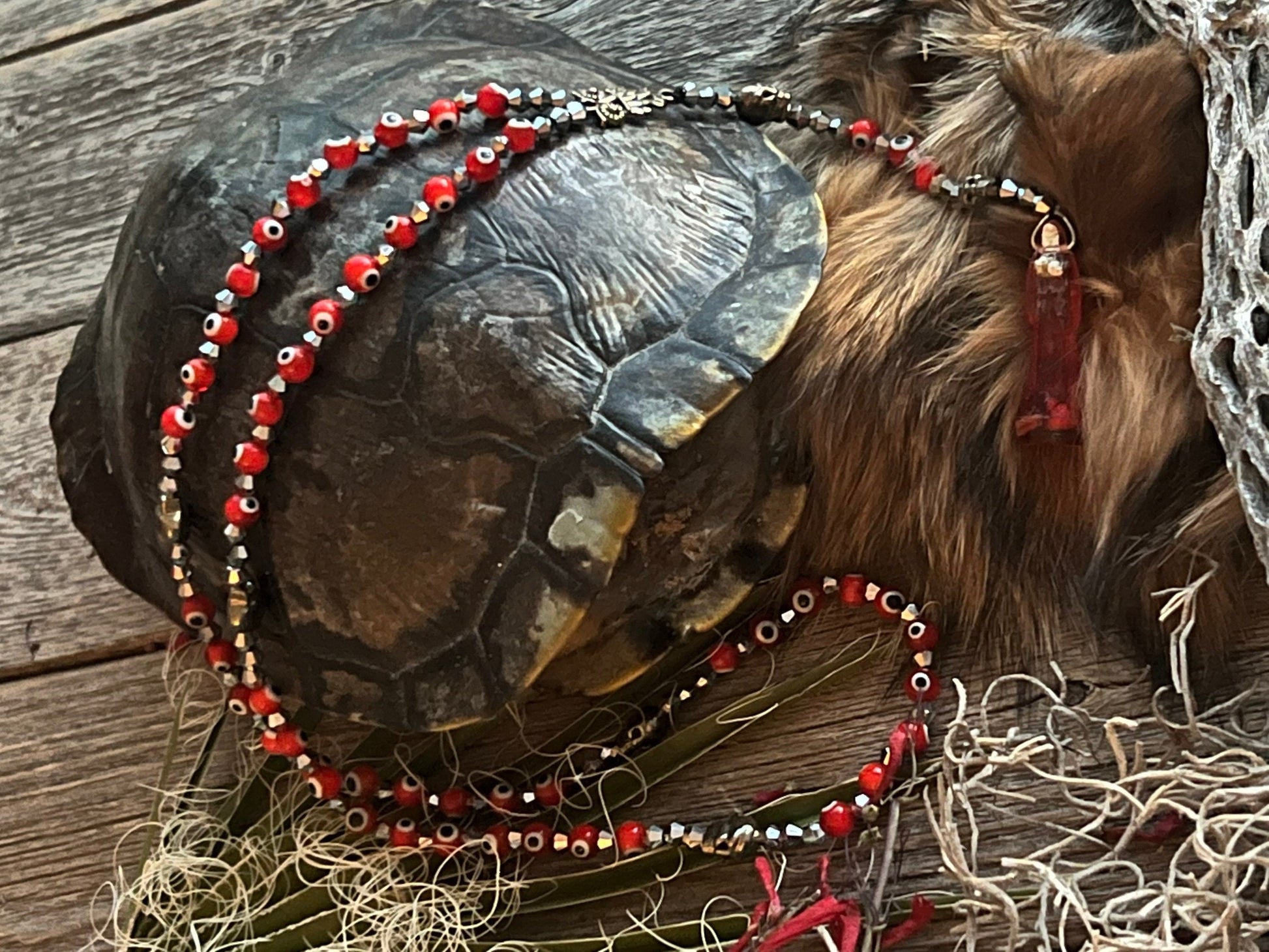 Santa Muerte Roja Evil Eye Rosary de Hilo + Love + Passion + Domination + Money + Handcrafted + Rosario
