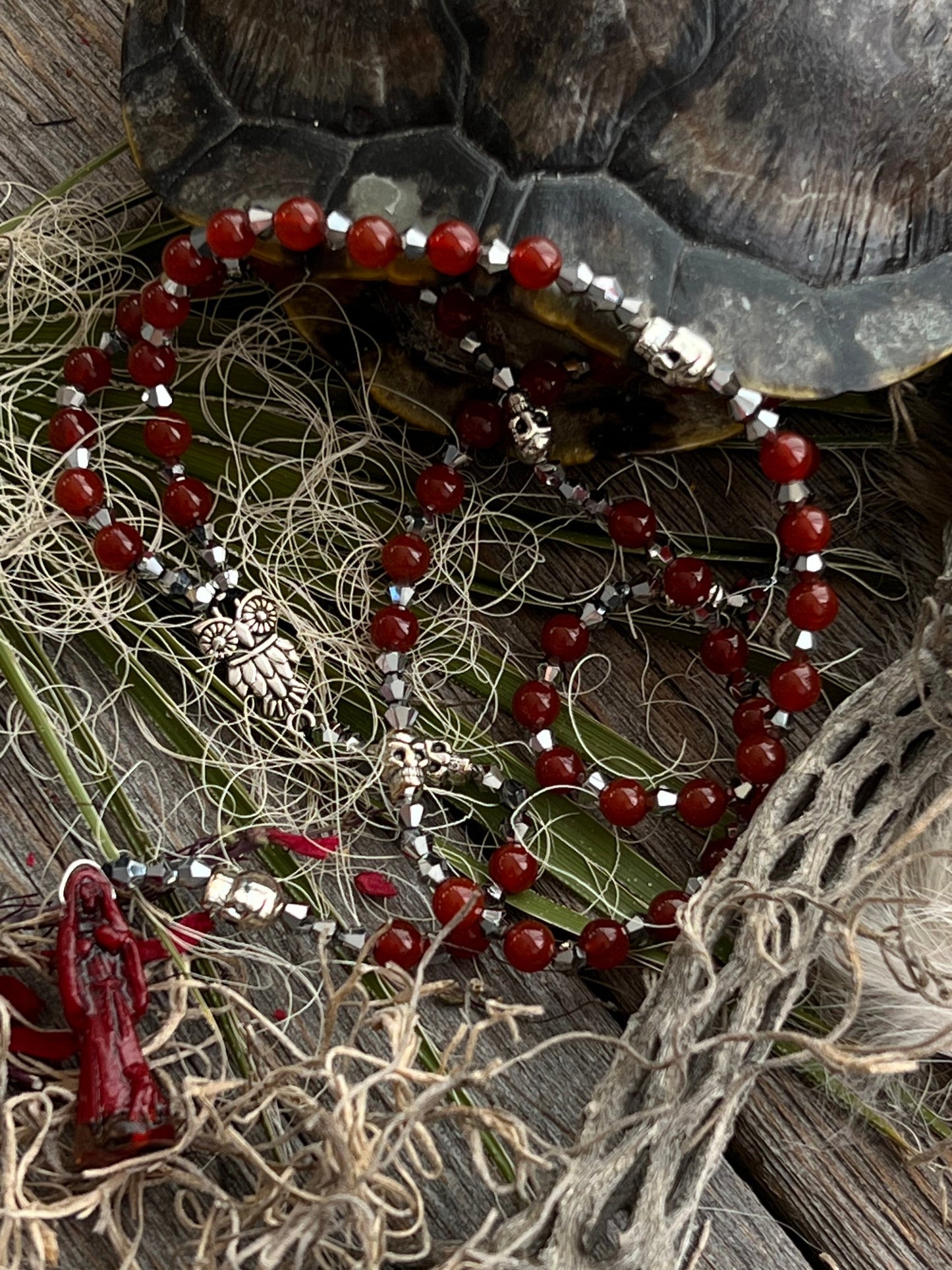 Santa Muerte Roja Rosary de Hilo + Love + Money + Domination + Luck + Justice + Blessed + Gemstone + Carnelian + Handcrafted + Rosario