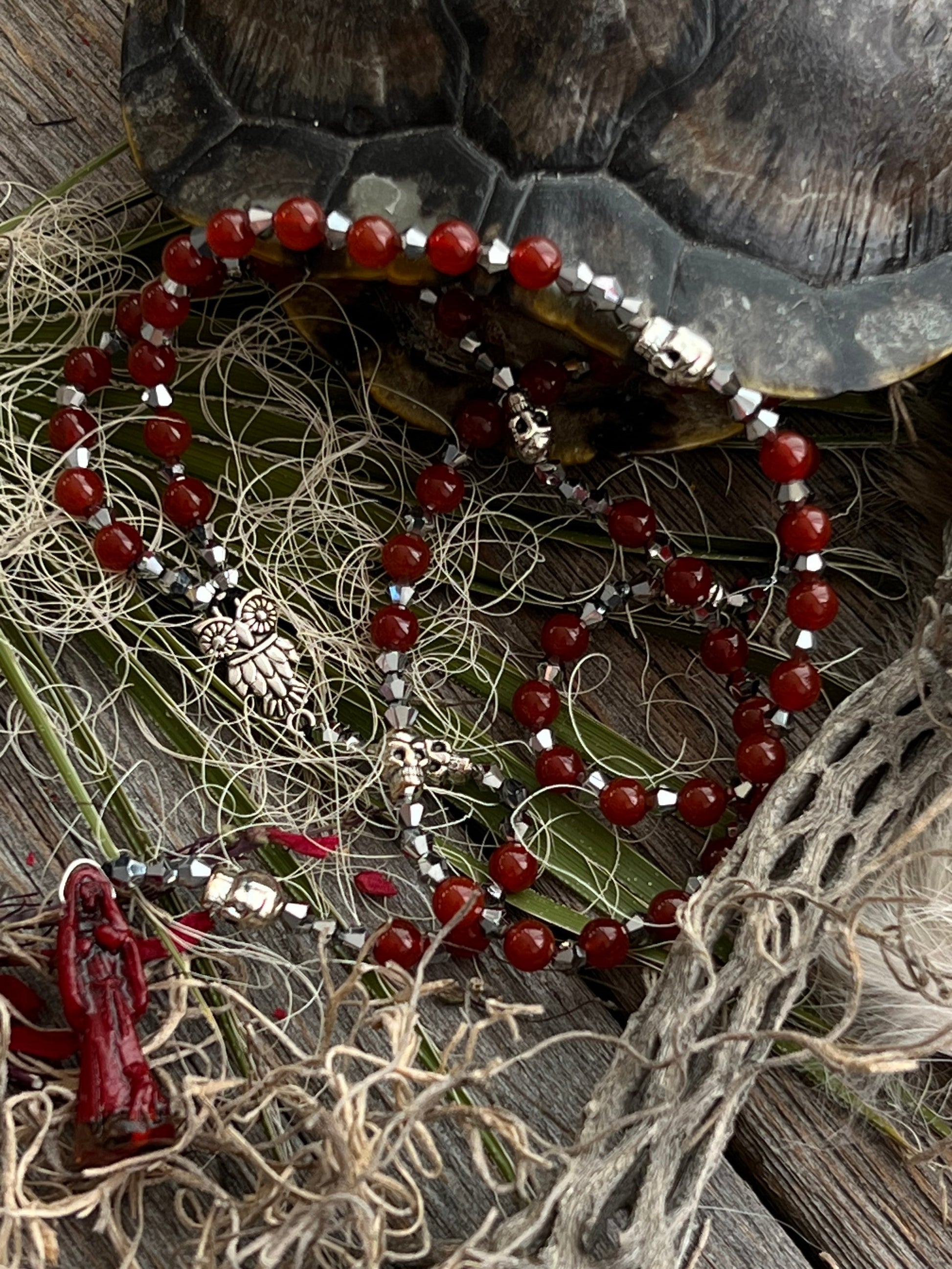 Santa Muerte Roja Rosary de Hilo + Love + Money + Domination + Luck + Justice + Blessed + Gemstone + Carnelian + Handcrafted + Rosario