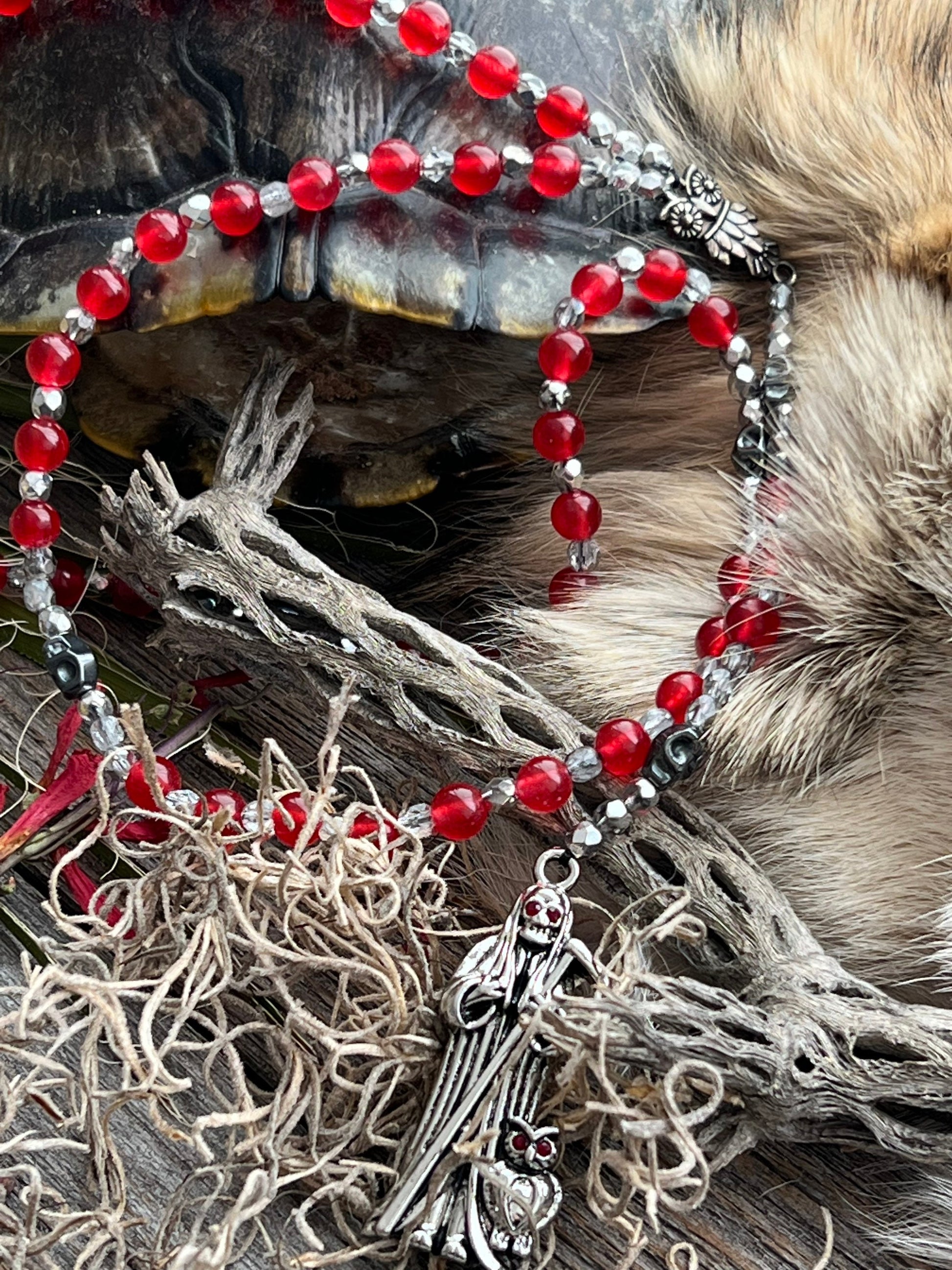 Santa Muerte Roja Rosary de Hilo + Carnelian + Handcrafted + Gemstone + Rosario