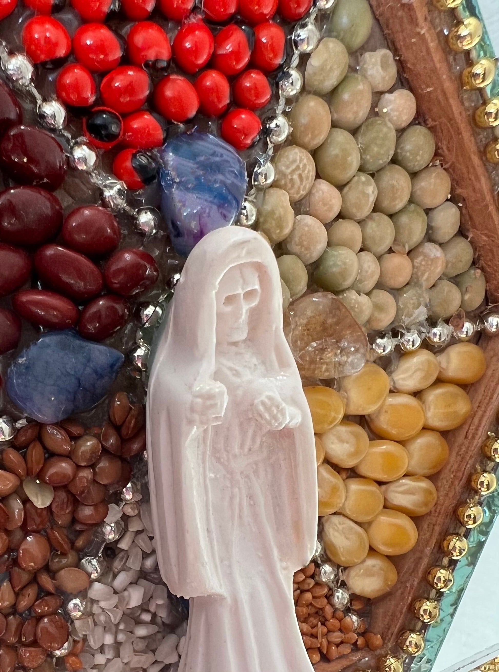 Santa Muerte Blanca Amulet + Protection + Blessed + Handcrafted + Made in Mexico + Prosperity + Mirror + Reversing + Evil Eye + 1 of a Kind