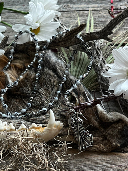 Santa Muerte Blanca Evil Eye Rosary de Hilo + Blessed + Handcrafted + Rosario