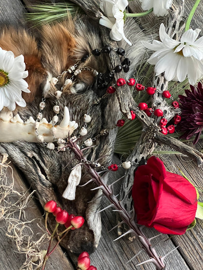 Santa Muerte Blanca Rosary + Three Robes + Sterling Silver Plated Chain + Traditional Colors + Blessed + Rosario