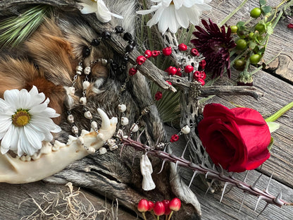 Santa Muerte Blanca Rosary + Three Robes + Sterling Silver Plated Chain + Traditional Colors + Blessed + Rosario