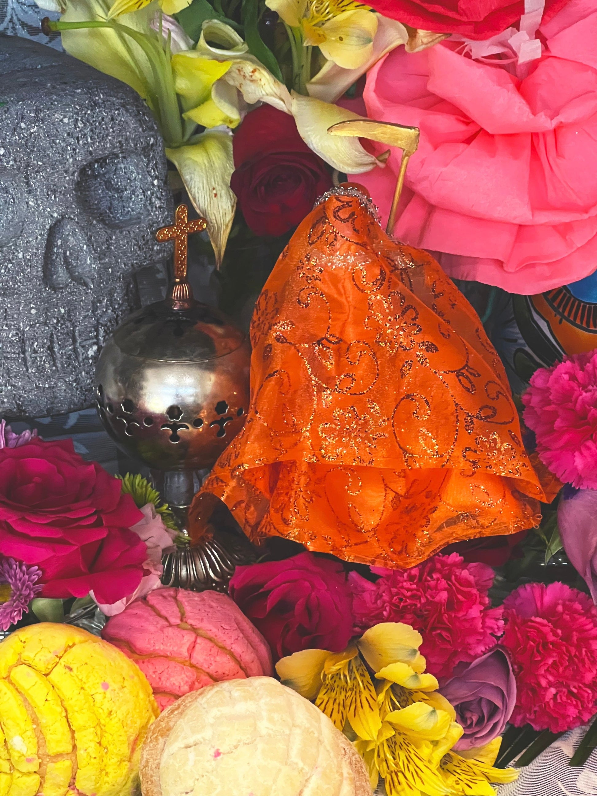 Santa Muerte Naranja Statue with Dress + Baptized + Fixed + Made in Mexico + Orange + Abre Camino + Transformation + Overcoming Addiction