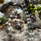 Santa Muerte Blanca Rosary + Sterling Silver Plated Chain + Gemstone + Alabaster + Handcrafted + Rosario