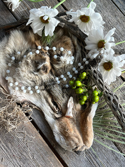 Santa Muerte Blanca Rosary + Sterling Silver Plated Chain + Gemstone + Alabaster + Handcrafted + Rosario