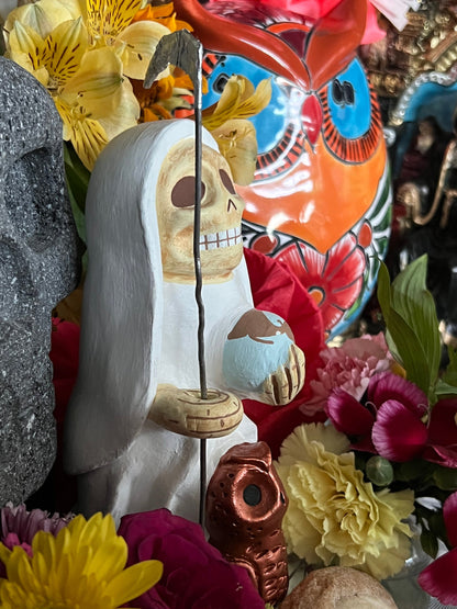 Santa Muerte Blanca Statue + Mictecacihuatl + Mictlantecihuatl + Traditionally Handcrafted from Mexican Clay + 1 of a Kind + Made in Mexico