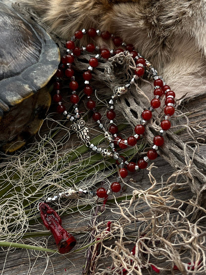 Santa Muerte Roja Rosary de Hilo + Love + Money + Domination + Luck + Justice + Blessed + Gemstone + Carnelian + Handcrafted + Rosario