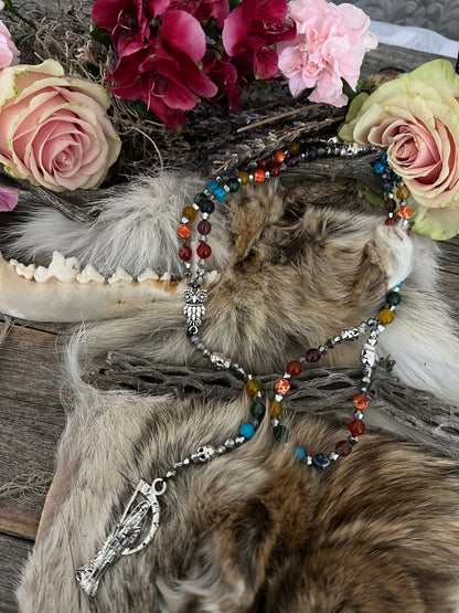 Santa Muerte Siete Colores Rosary de Hilo + Siete Potencias + All-Purpose + Love + Money + Luck + Blessed + Gemstone + Handcrafted + Rosario