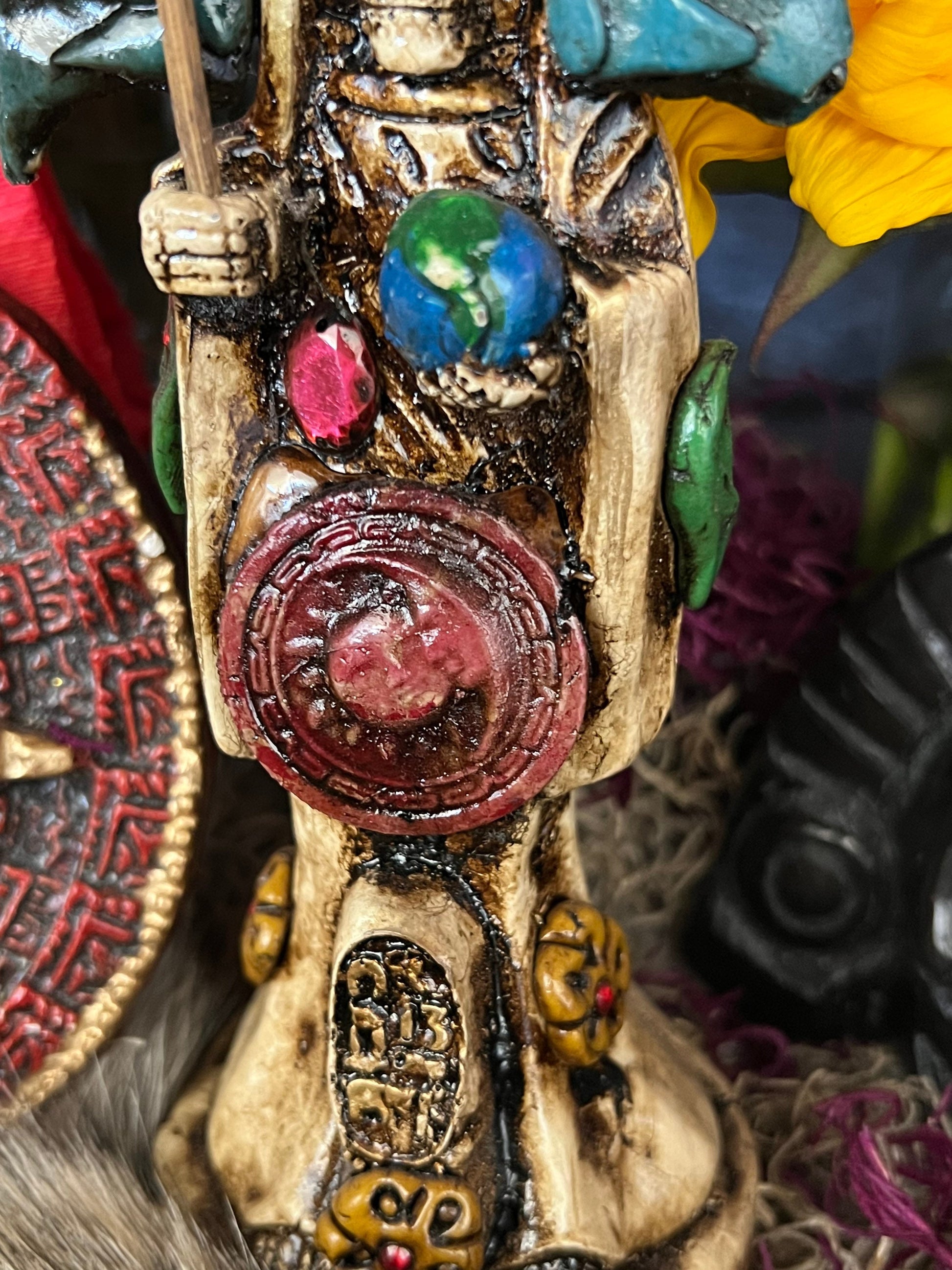 Santa Muerte Azteca Statue + 24K Gold + Baptized + Fixed + Made in Mexico