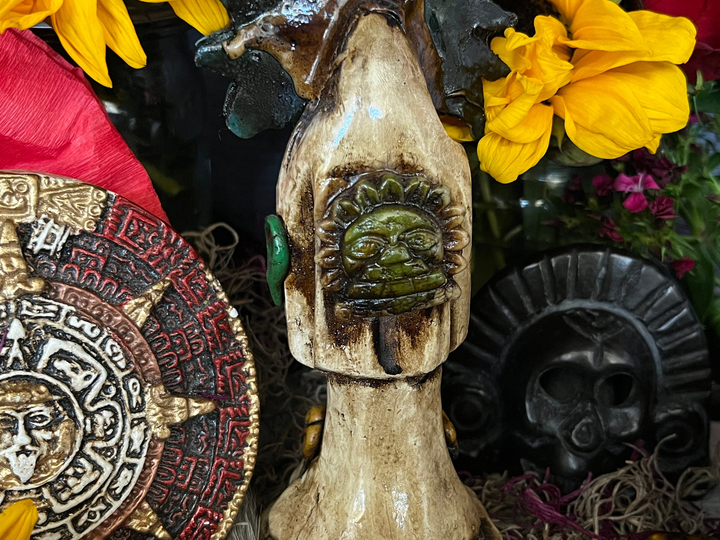 Santa Muerte Azteca Statue + 24K Gold + Baptized + Fixed + Made in Mexico