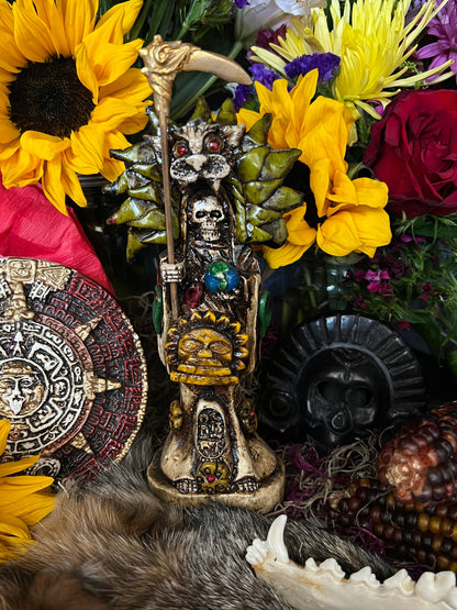 Santa Muerte Azteca Statue + 24K Gold + Baptized + Fixed + Made in Mexico