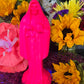 Neon Santa Muerte Figure Candle + Blessed + Glows under Blacklight