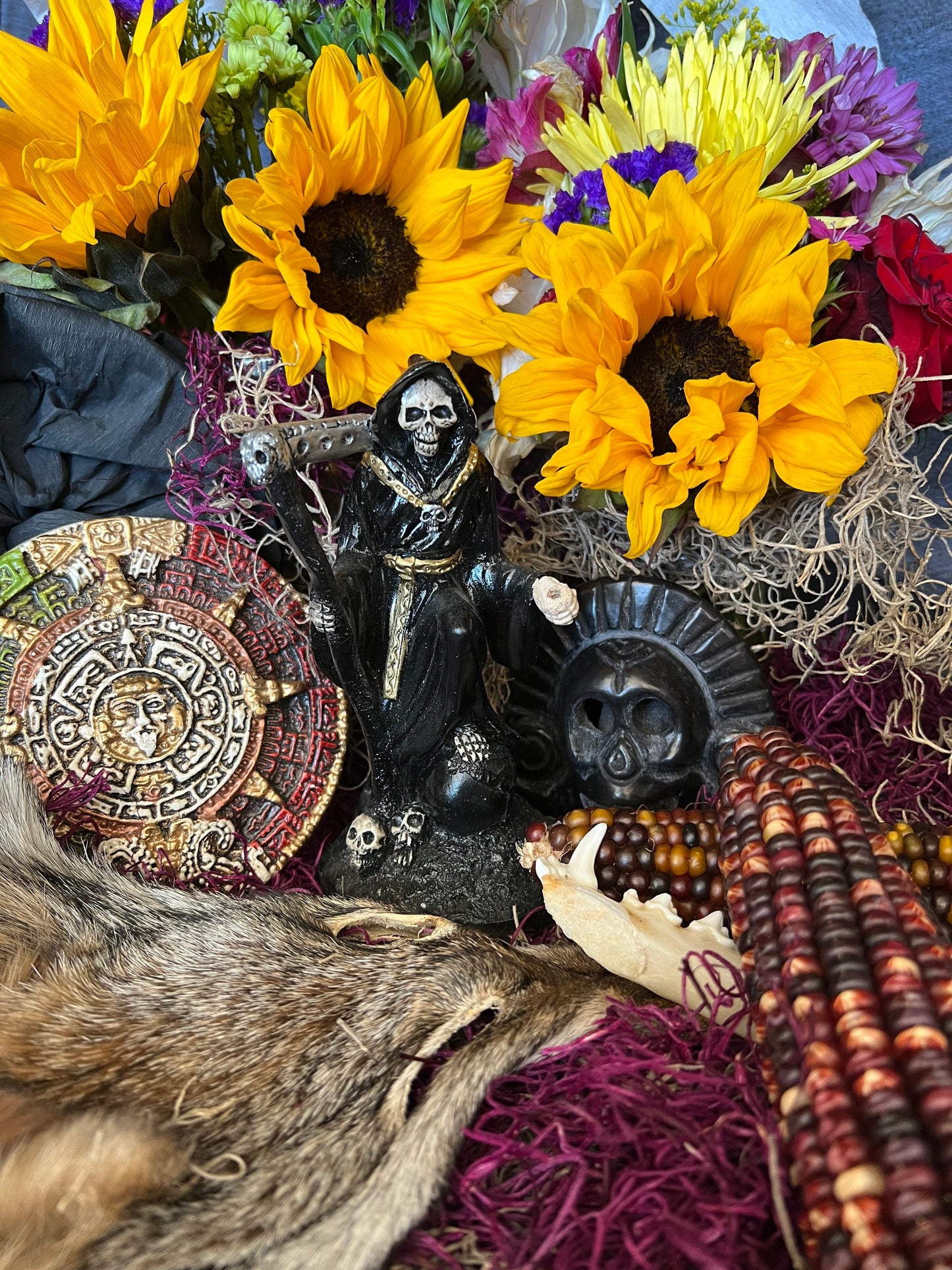 Santa Muerte Negra Imperial Statue + 6.5” + Baptized + Fixed + Made in Mexico
