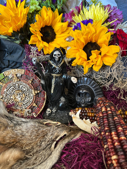 Santa Muerte Negra Imperial Statue + 6.5” + Baptized + Fixed + Made in Mexico