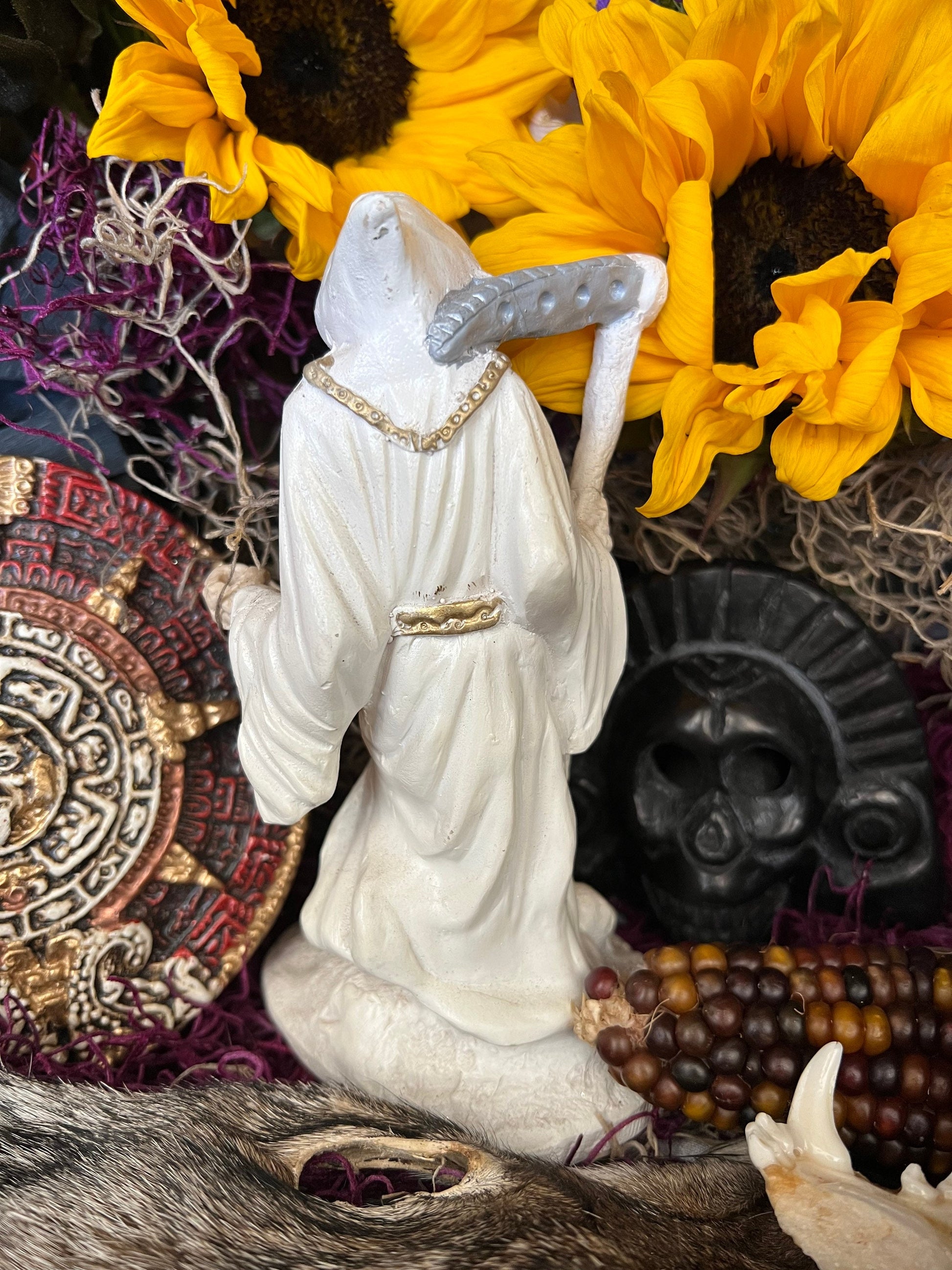 Santa Muerte Blanca Imperial Statue + Baptized + Fixed + Made in Mexico