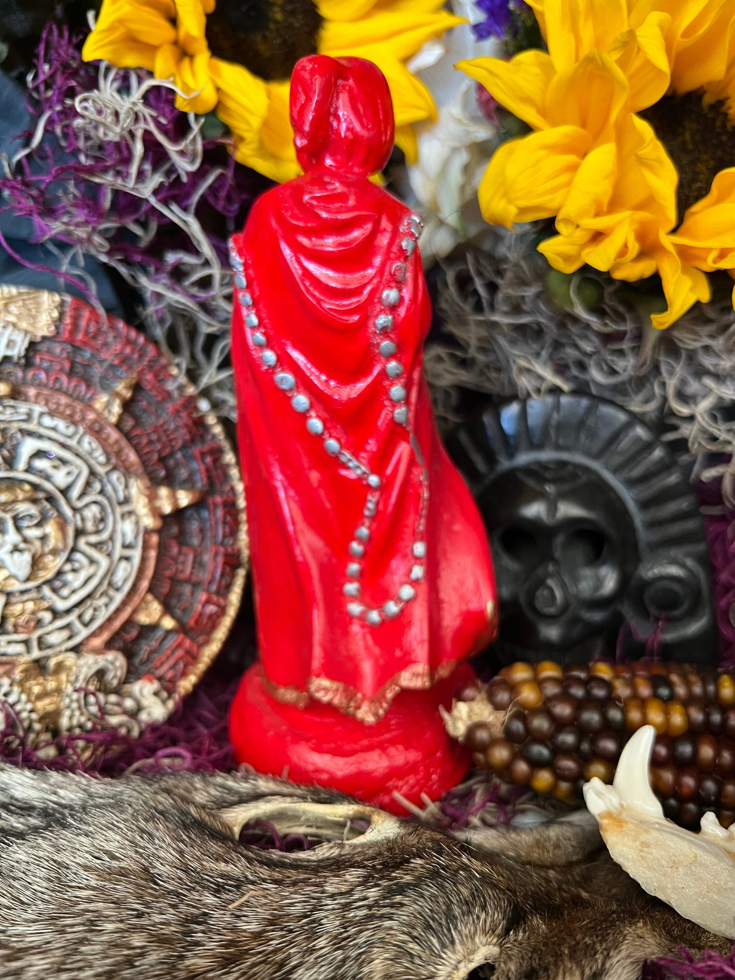 Santa Muerte Roja Rosary Statue + Baptized + Fixed + Made in Mexico + Rosario
