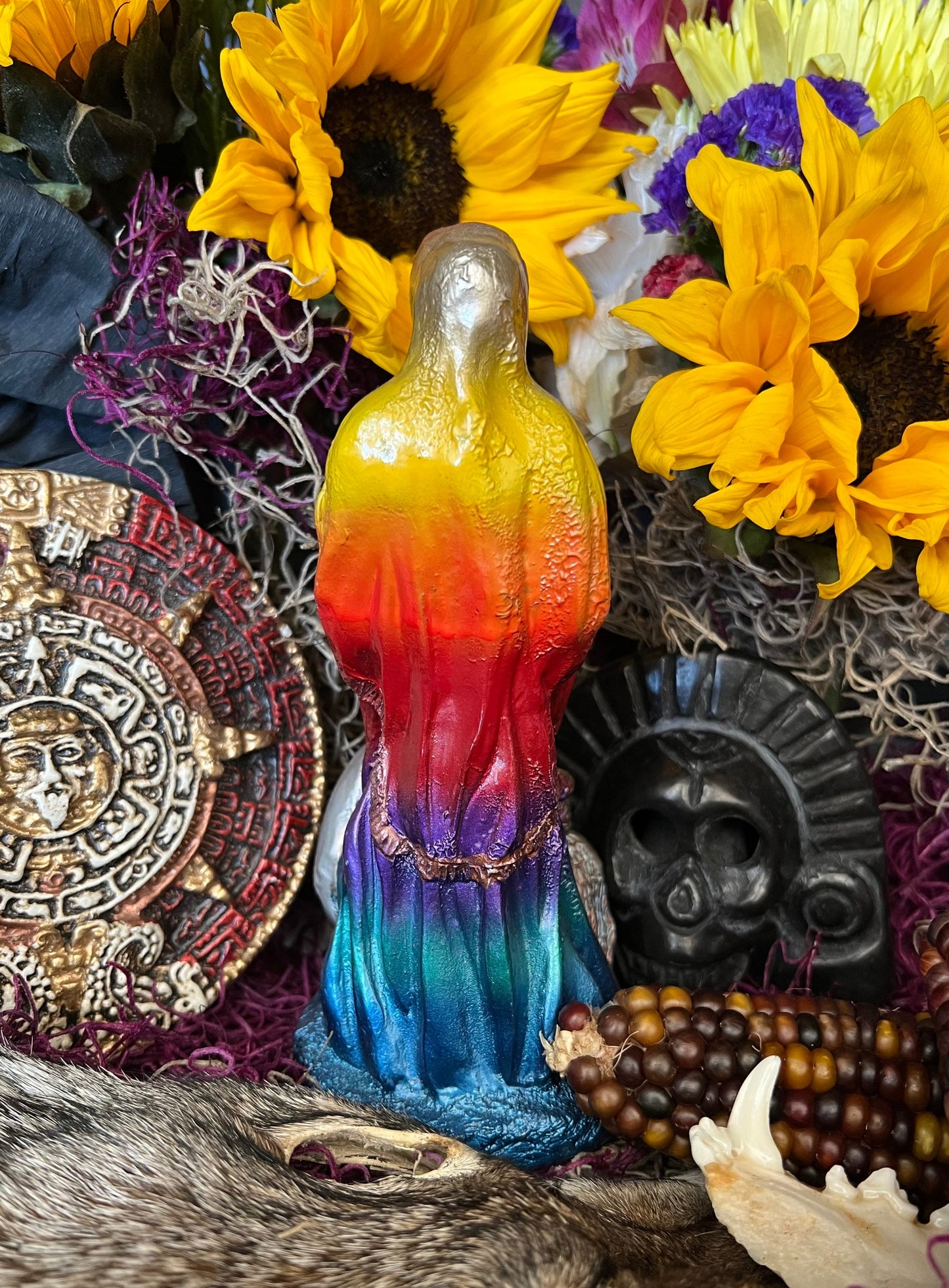 Santa Muerte Siete Colores Abundance Statue + Baptized + Fixed + Made in Mexico