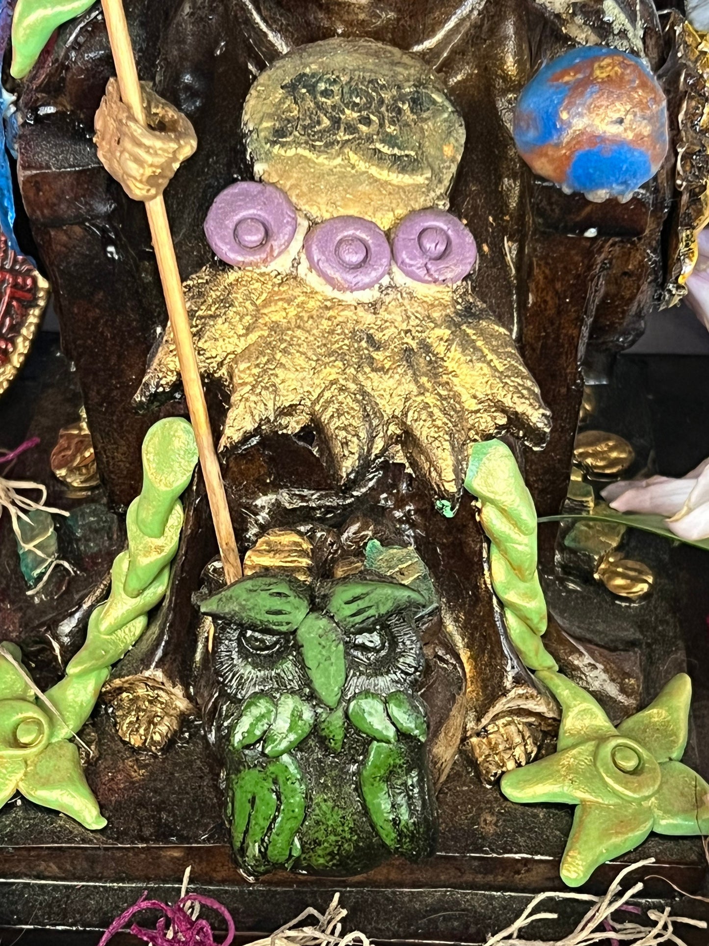 Santa Muerte Seated Azteca Statue + 24K Gold Leaf + Baptized + Fixed + Made in Mexico + Aztek + Trono + Veneration