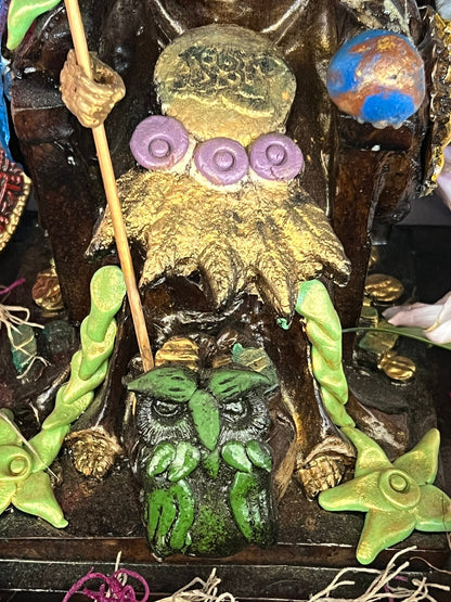 Santa Muerte Seated Azteca Statue + 24K Gold Leaf + Baptized + Fixed + Made in Mexico + Aztek + Trono + Veneration