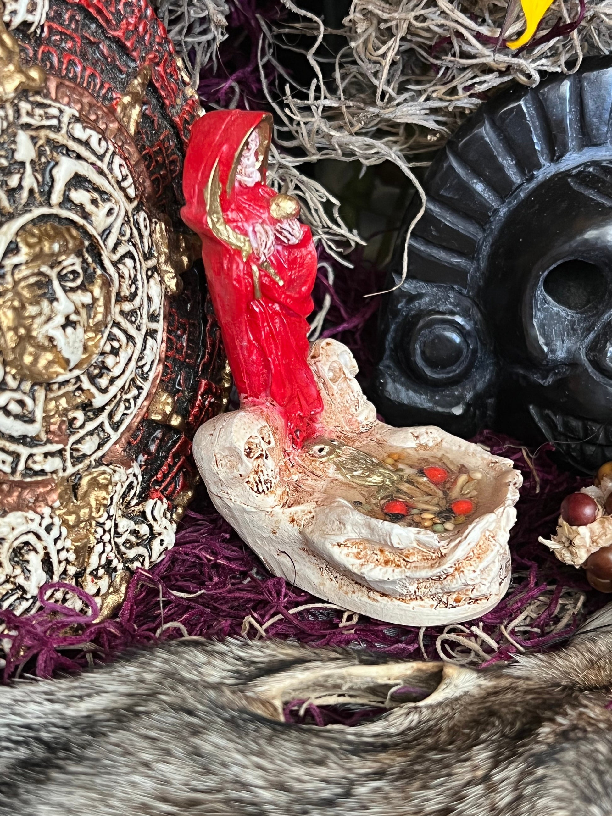 Santa Muerte Roja Statuette in Hands + Baptized + Blessed + Fixed + Made in Mexico