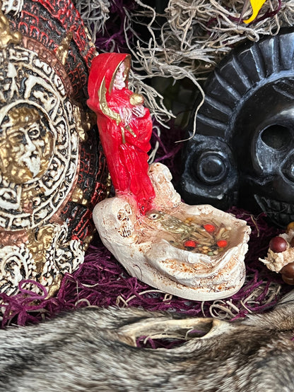 Santa Muerte Roja Statuette in Hands + Baptized + Blessed + Fixed + Made in Mexico