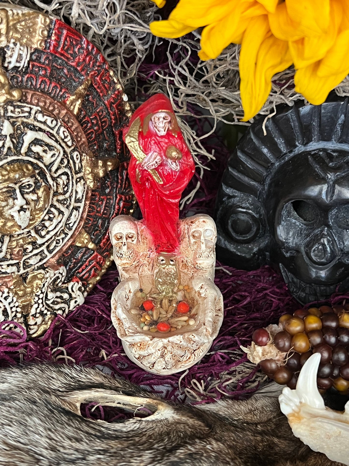 Santa Muerte Roja Statuette in Hands + Baptized + Blessed + Fixed + Made in Mexico
