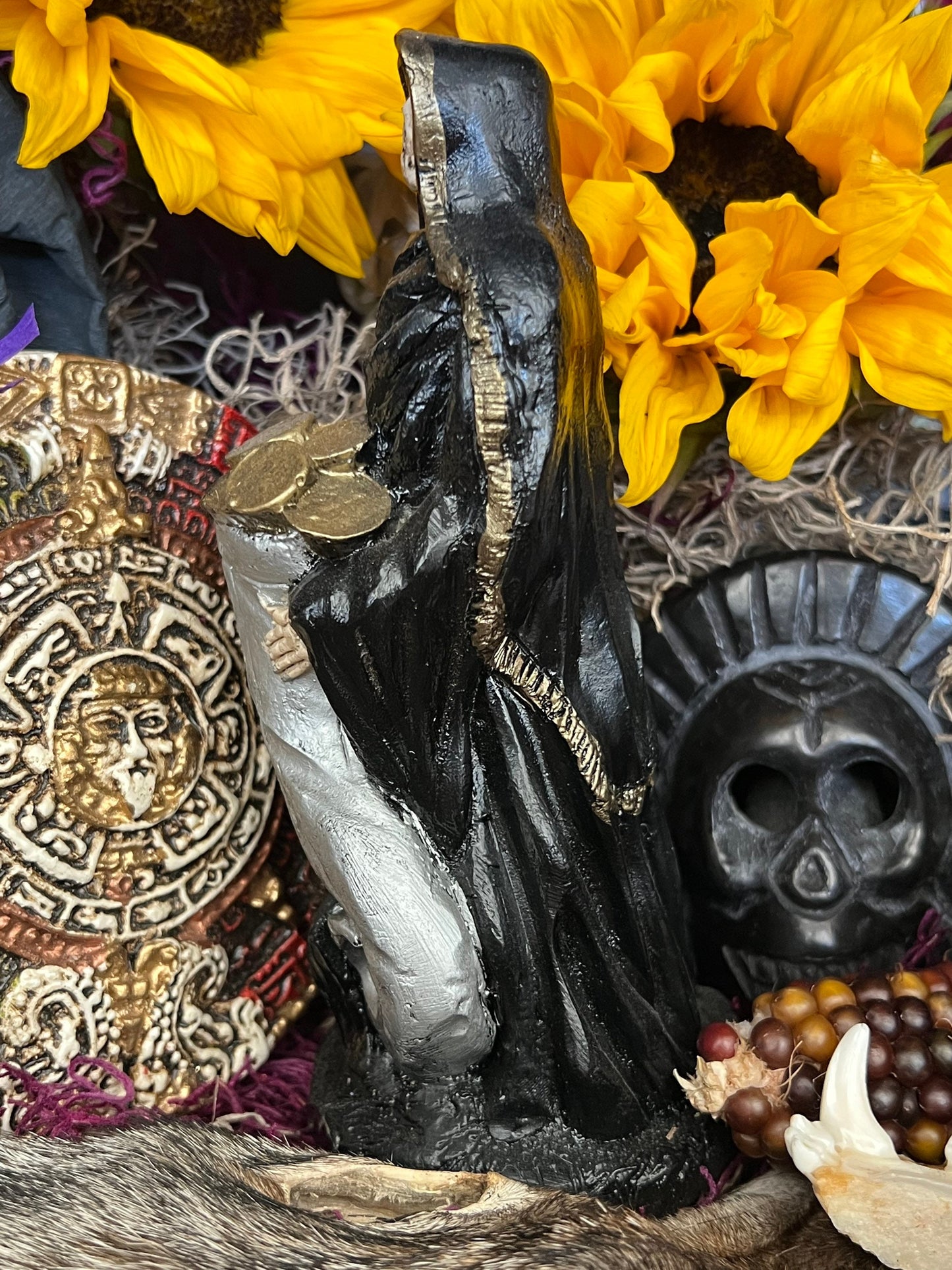 Santa Muerte Negra Abundance Statue + Baptized + Fixed + Made in Mexico