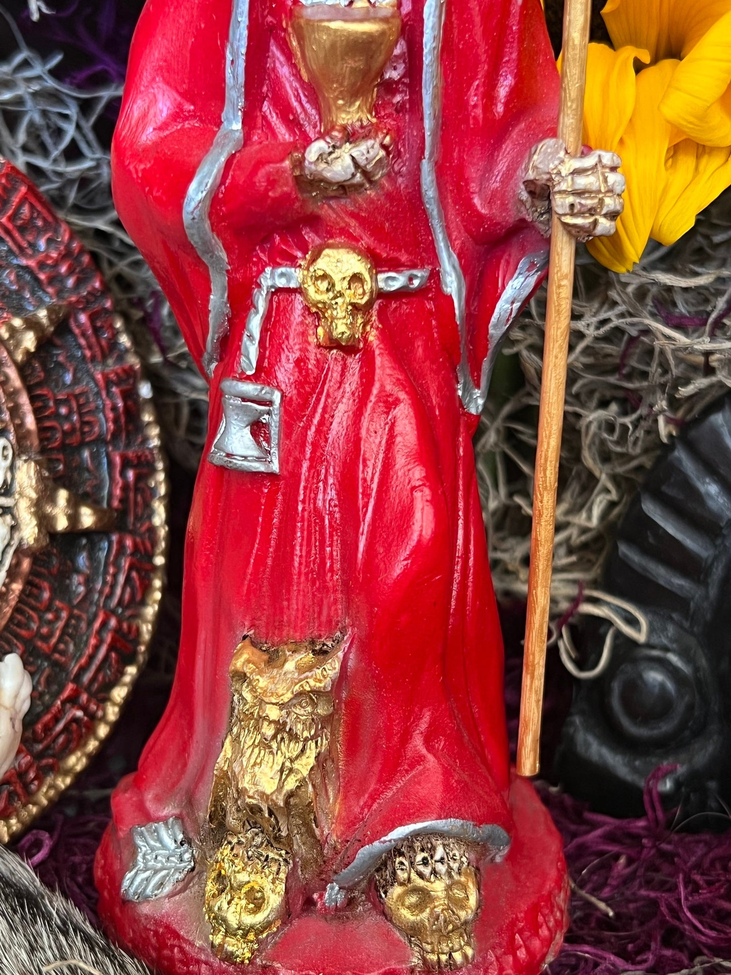 Santa Muerte Roja Statue + 24K Gold + Chalice + Baptized + Sterling Silver + Fixed + Made in Mexico