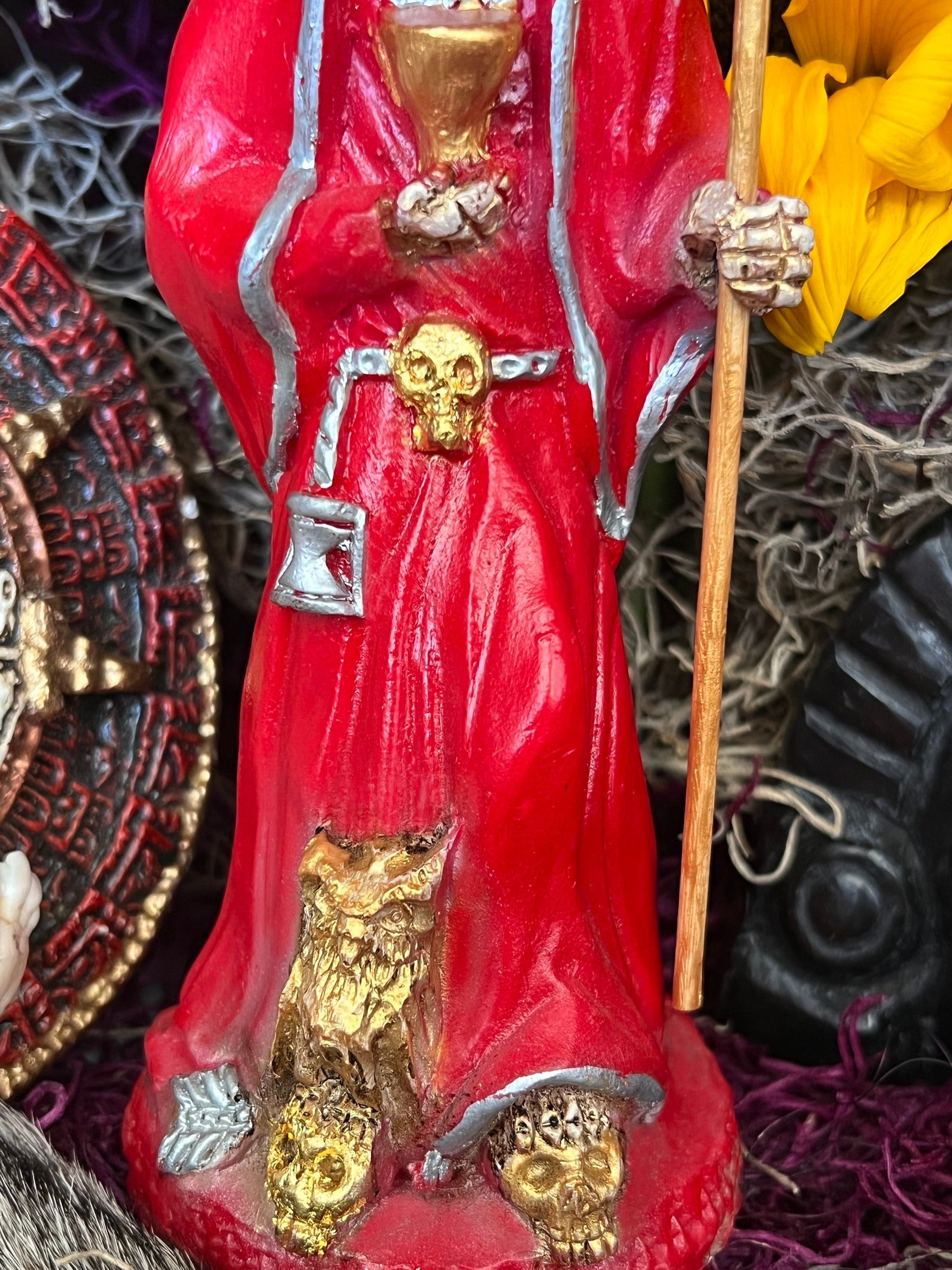 Santa Muerte Roja Statue + 24K Gold + Chalice + Baptized + Sterling Silver + Fixed + Made in Mexico