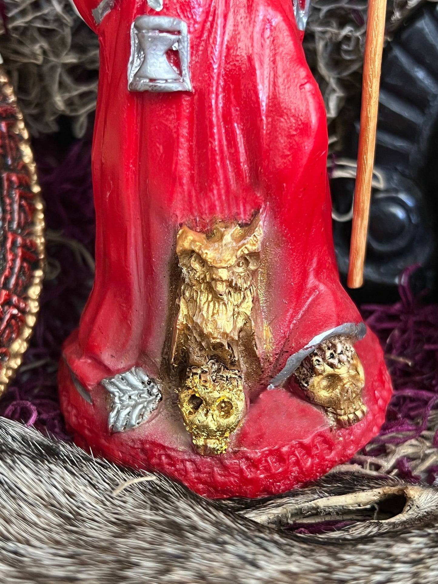 Santa Muerte Roja Statue + 24K Gold + Chalice + Baptized + Sterling Silver + Fixed + Made in Mexico