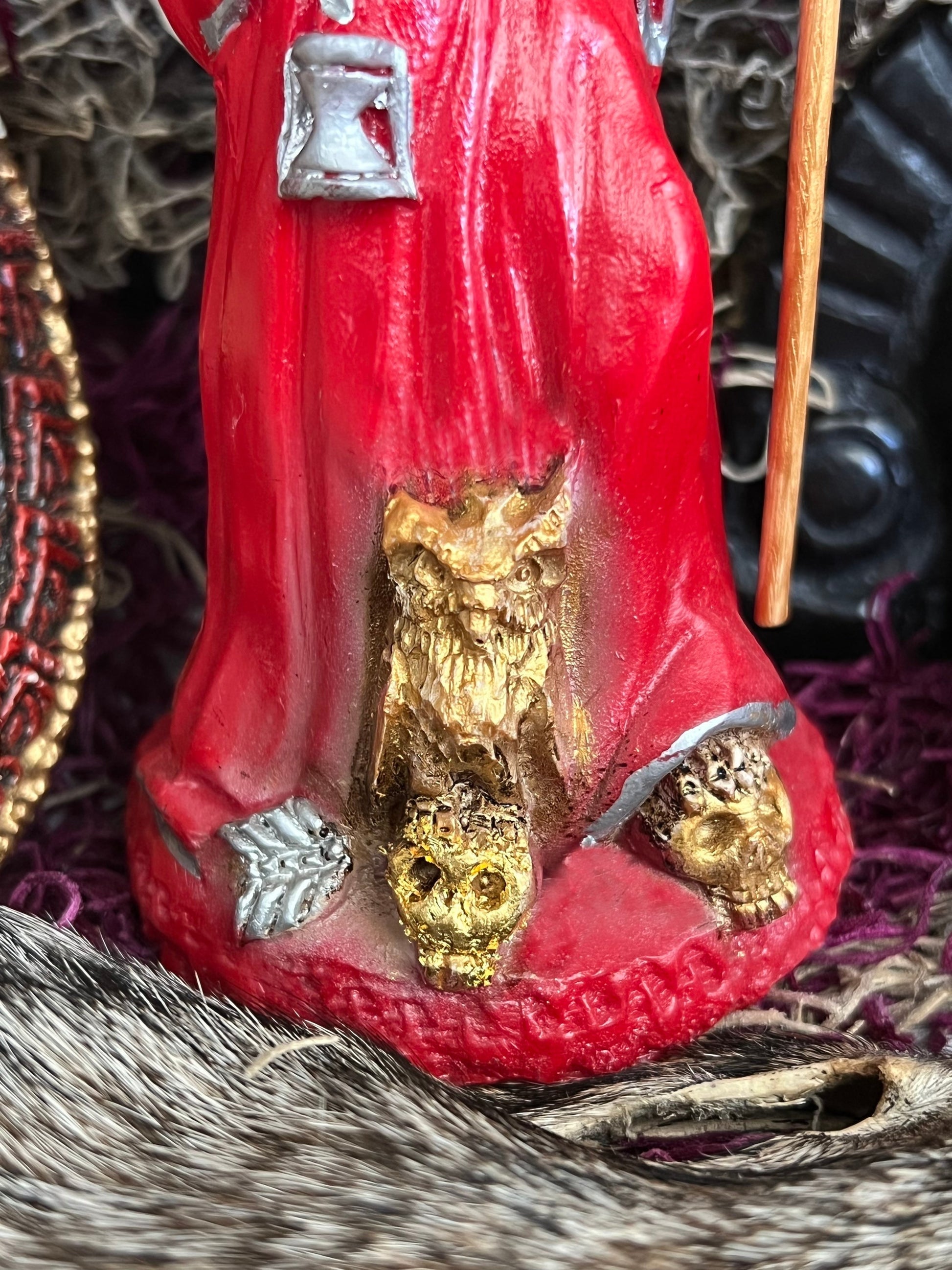 Santa Muerte Roja Statue + 24K Gold + Chalice + Baptized + Sterling Silver + Fixed + Made in Mexico