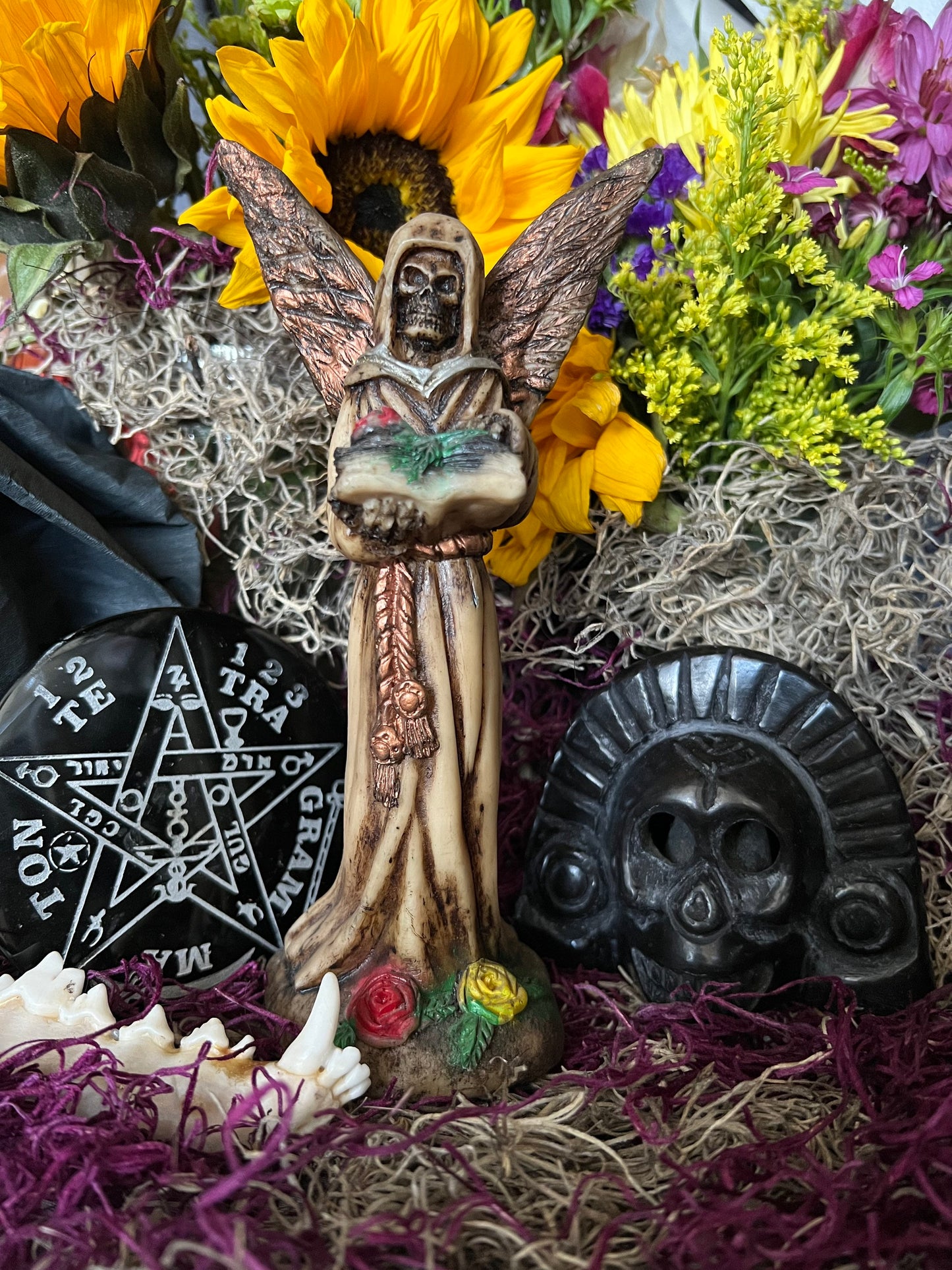Santa Muerte Bone with Copper Wings Statue + Hueso + Baptized + Fixed + Made in Mexico